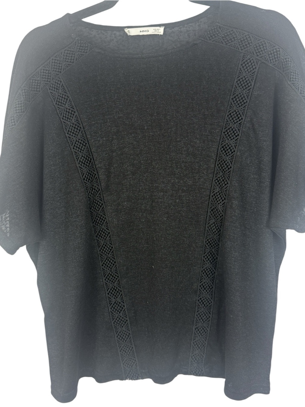 MANGO MNG Black Crochet Lace Trim Knit Dolman Top Large